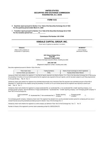Thumbnail Kinsale Capital Group
 10-Q Quarterly Report FY2020 