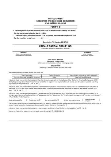 Thumbnail Kinsale Capital Group
 10-Q Quarterly Report FY 