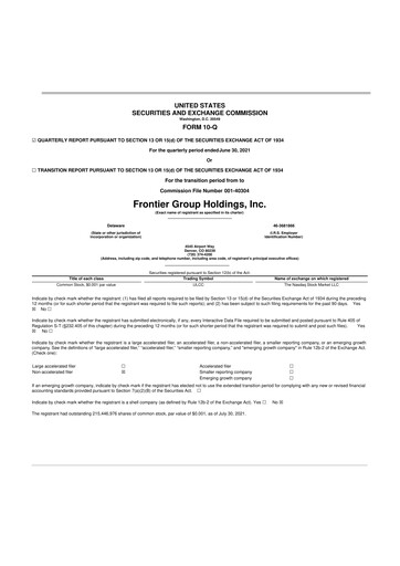 Miniature Frontier Airlines 10-Q Rapport trimestriel 2021 