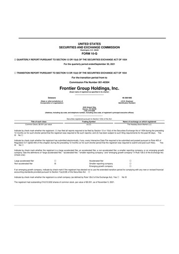 Miniature Frontier Airlines 10-Q Rapport trimestriel 2021 