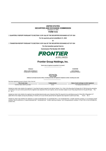 Miniature Frontier Airlines 10-Q Rapport trimestriel 2022 