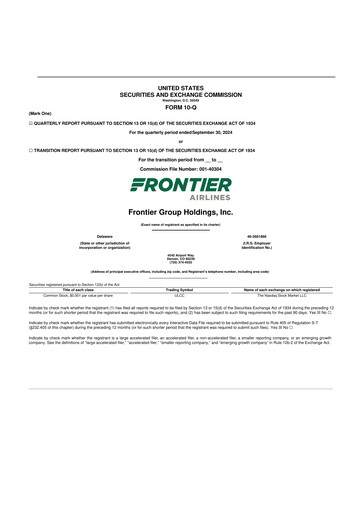 Miniature Frontier Airlines 10-Q Rapport trimestriel 2024 