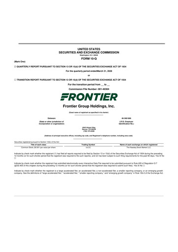 Thumbnail Frontier Airlines 10-Q Quarterly Report FY 