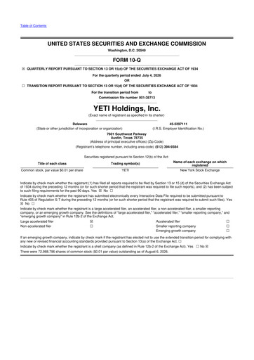 Vorschaubild YETI Holdings
 10-Q Quartalsbericht 2026 