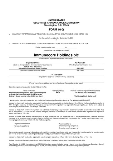 Miniature Immunocore 10-Q Rapport trimestriel 2025 