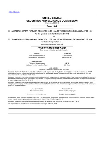 Thumbnail Acushnet Holdings
 10-Q Quarterly Report FY2018 