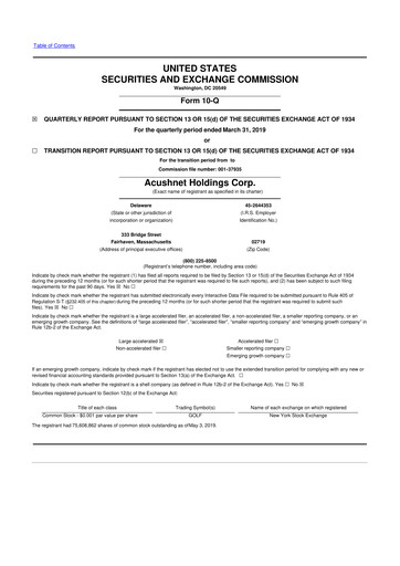 Thumbnail Acushnet Holdings
 10-Q Quarterly Report FY2019 