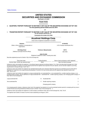 Thumbnail Acushnet Holdings
 10-Q Quarterly Report FY2019 
