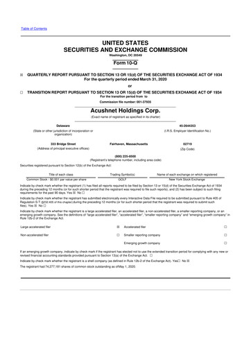 Thumbnail Acushnet Holdings
 10-Q Quarterly Report FY2020 