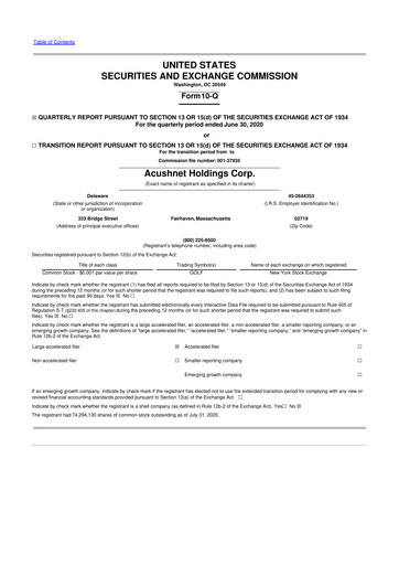 Thumbnail Acushnet Holdings
 10-Q Quarterly Report FY2020 