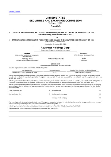 Thumbnail Acushnet Holdings
 10-Q Quarterly Report FY2021 