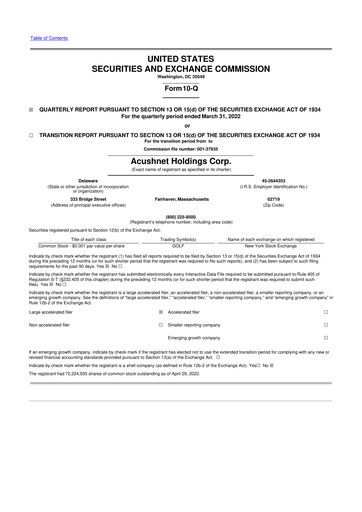 Thumbnail Acushnet Holdings
 10-Q Quarterly Report FY2022 