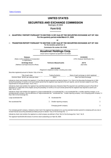Vorschaubild Acushnet Holdings
 10-Q Quartalsbericht  