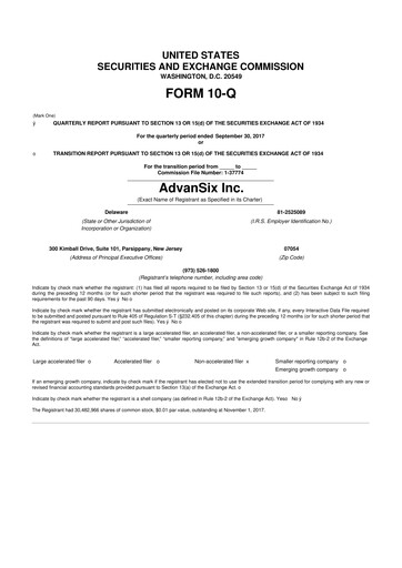 Thumbnail AdvanSix
 10-Q Quarterly Report FY2017 