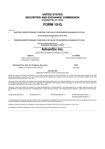 Thumbnail AdvanSix
 10-Q Quarterly Report FY2018 