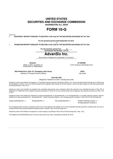 Thumbnail AdvanSix
 10-Q Quarterly Report FY2018 