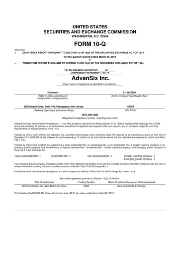 Thumbnail AdvanSix
 10-Q Quarterly Report FY2019 