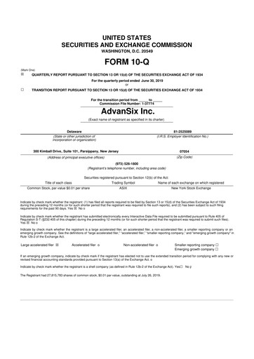 Thumbnail AdvanSix
 10-Q Quarterly Report FY2019 