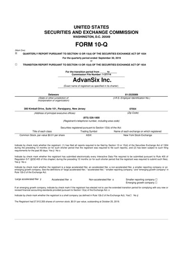 Thumbnail AdvanSix
 10-Q Quarterly Report FY2019 