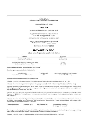 Thumbnail AdvanSix
 10-K Annual Report 2019