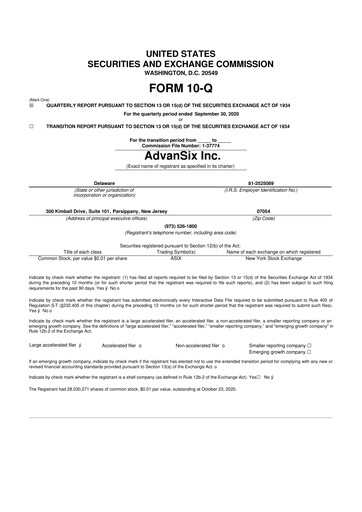 Thumbnail AdvanSix
 10-Q Quarterly Report FY2020 