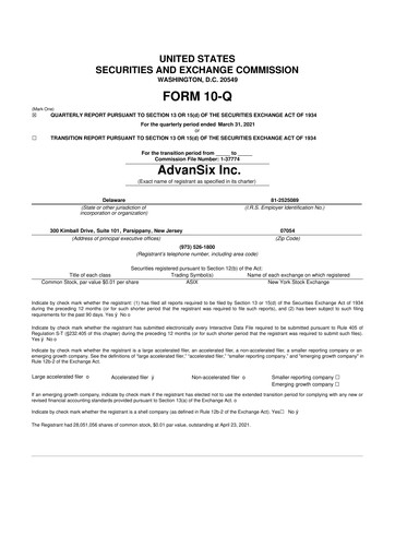 Thumbnail AdvanSix
 10-Q Quarterly Report FY2021 