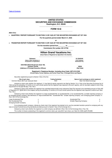Miniature Hilton Grand Vacations
 10-Q Rapport trimestriel  