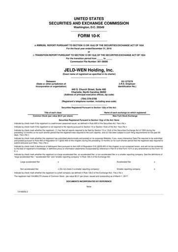 Thumbnail Jeld-Wen 10-K Annual Report 