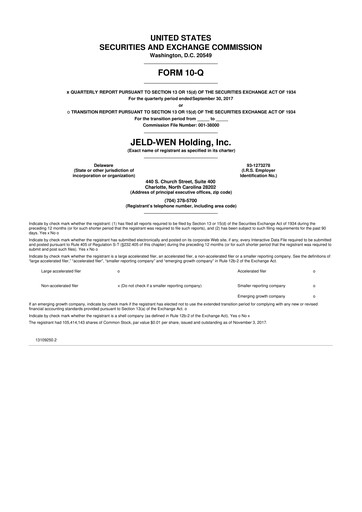 Thumbnail Jeld-Wen 10-Q Quarterly Report FY2017 