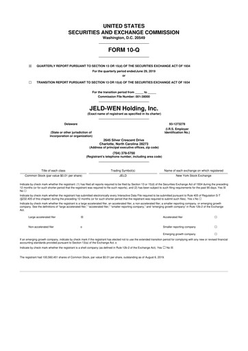Thumbnail Jeld-Wen 10-Q Quarterly Report FY2019 