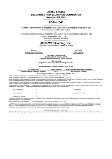 Thumbnail Jeld-Wen 10-K Annual Report 2019