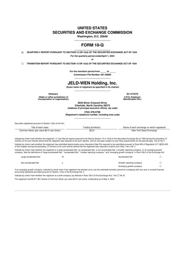 Thumbnail Jeld-Wen 10-Q Quarterly Report FY2023 