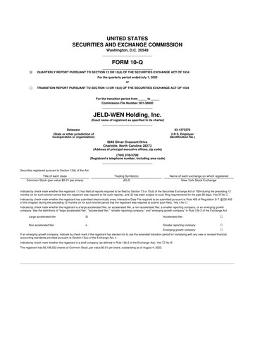 Thumbnail Jeld-Wen 10-Q Quarterly Report FY2023 