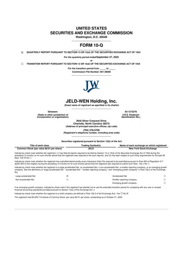 Thumbnail Jeld-Wen 10-Q Quarterly Report FY2025 