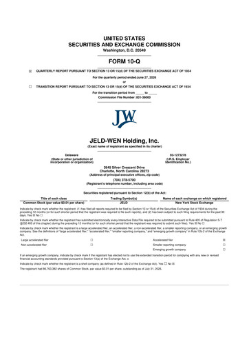 Thumbnail Jeld-Wen 10-Q Quarterly Report FY2026 