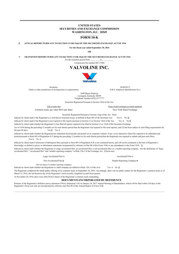 Thumbnail Valvoline 10-K Annual Report 