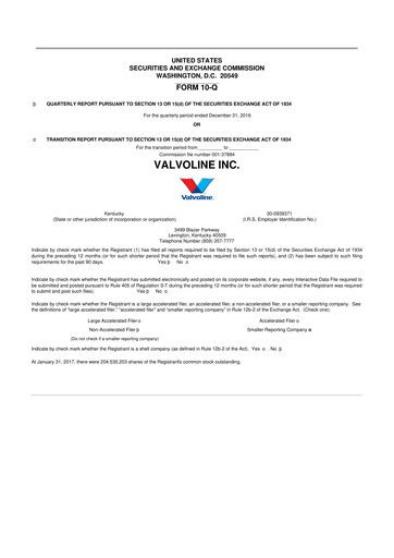 Vorschaubild Valvoline 10-Q Quartalsbericht 2017 