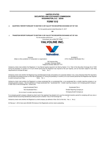 Vorschaubild Valvoline 10-Q Quartalsbericht 2018 