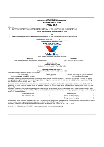 Vorschaubild Valvoline 10-Q Quartalsbericht 2023 