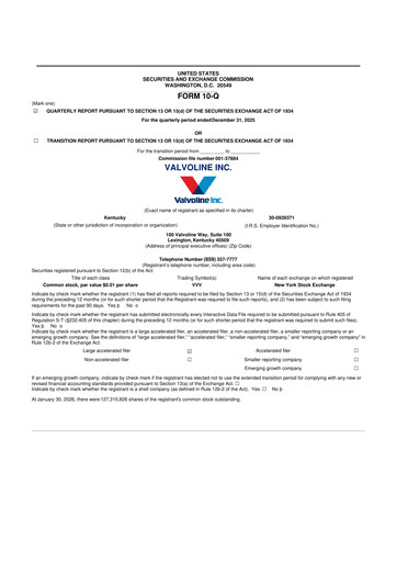 Vorschaubild Valvoline 10-Q Quartalsbericht 2026 