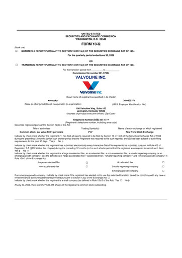 Thumbnail Valvoline 10-Q Quarterly Report FY2026 