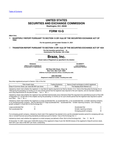 Thumbnail Braze 10-Q Quarterly Report FY2022 