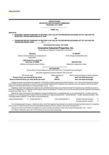 Thumbnail Innovative Industrial Properties
 10-Q Quarterly Report FY 