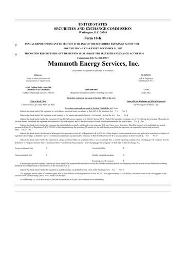 Miniature Mammoth Energy Services 10-K Rapport annuel 2017
