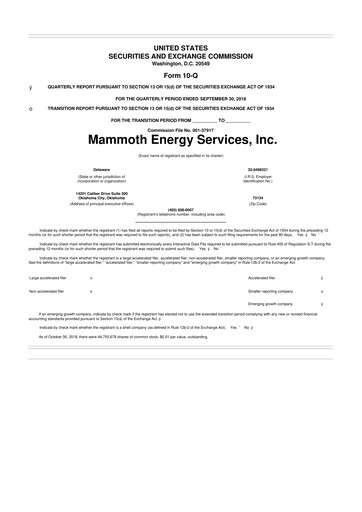 Miniature Mammoth Energy Services 10-Q Rapport trimestriel 2018 