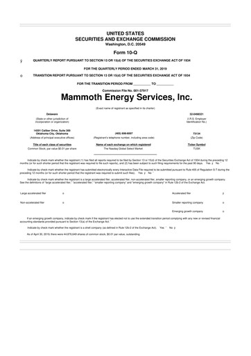 Miniature Mammoth Energy Services 10-Q Rapport trimestriel 2019 