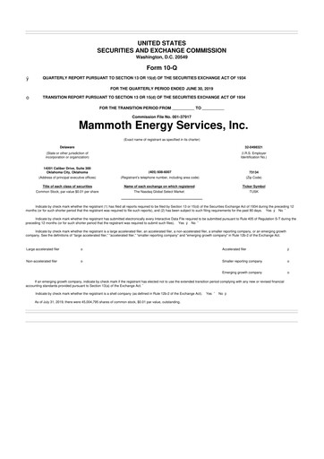 Miniature Mammoth Energy Services 10-Q Rapport trimestriel 2019 