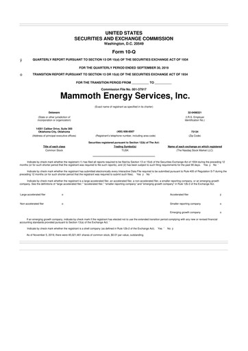 Miniature Mammoth Energy Services 10-Q Rapport trimestriel 2019 
