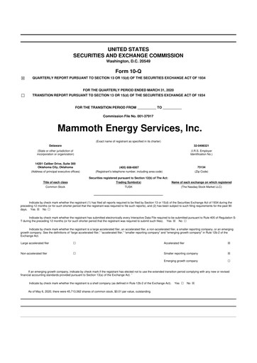 Miniature Mammoth Energy Services 10-Q Rapport trimestriel 2020 