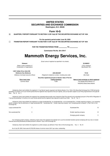 Miniature Mammoth Energy Services 10-Q Rapport trimestriel 2020 